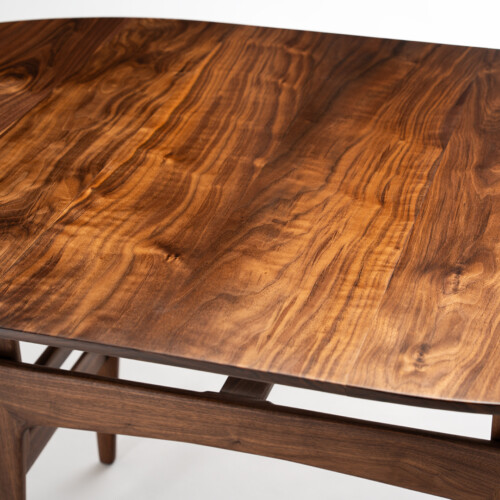 Close-up of figured book-matched walnut table top